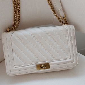 Cream Chain Quilted Shoulder Bag